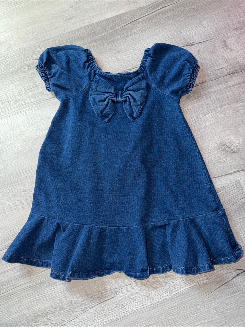 Girls Navy Blue Bow-Front Ruffle Dress